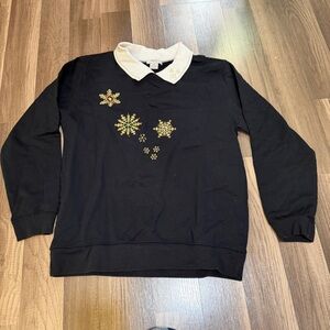 Mercer Street Studio Black snowflake embroidered retro cottage core sweatshirt M